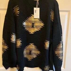 Brand new southwest Aztec sweater black gold metallic size m runs big